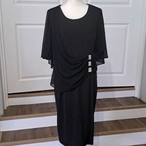 Hanna Nikole Women's Chiffon Ruffle Cape Sleeve Bodycon Pencil Dress XL NWT
